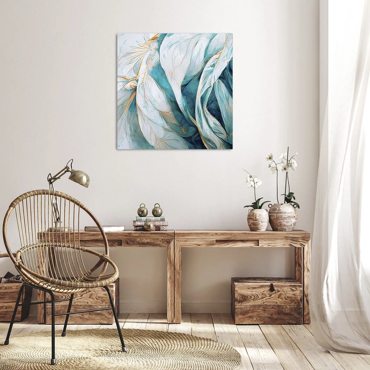 Obraz na płótnie - Błękitna abstrakcja z motywem złota - 30x30 cm