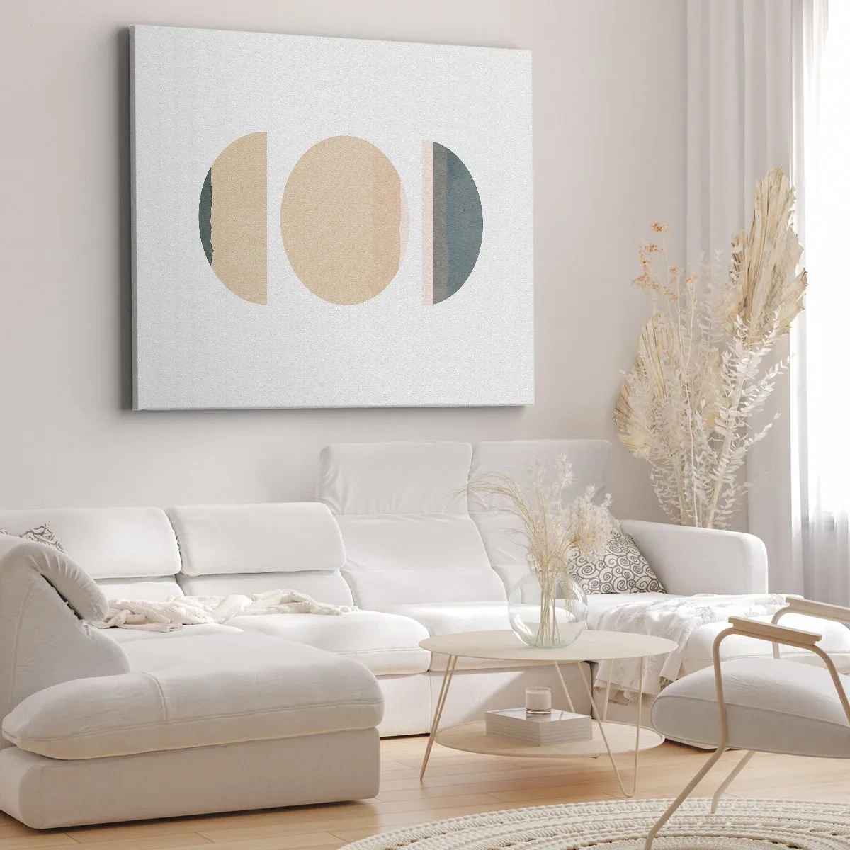 Obraz na płótnie - Abstrakcyjne kształty geometryczne w pastelowych kolorach - 100x70cm - Koło za kołem - Nowoczesna dekoracja ścienna do salonu, kuchni i sypialni ARTTOR