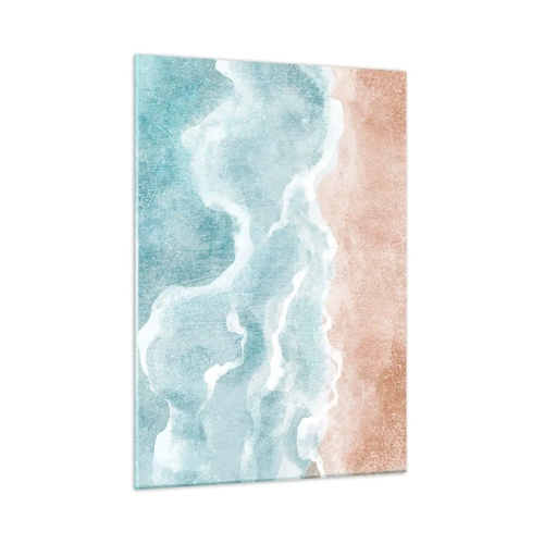 Obraz na szkle - Pastelowe fale w błękitach i beżach tworzące chmurzystą abstrakcję - 50x70cm - Abstrakcja obłoczna - Nowoczesna dekoracja ścienna do salonu, kuchni i sypialni ARTTOR