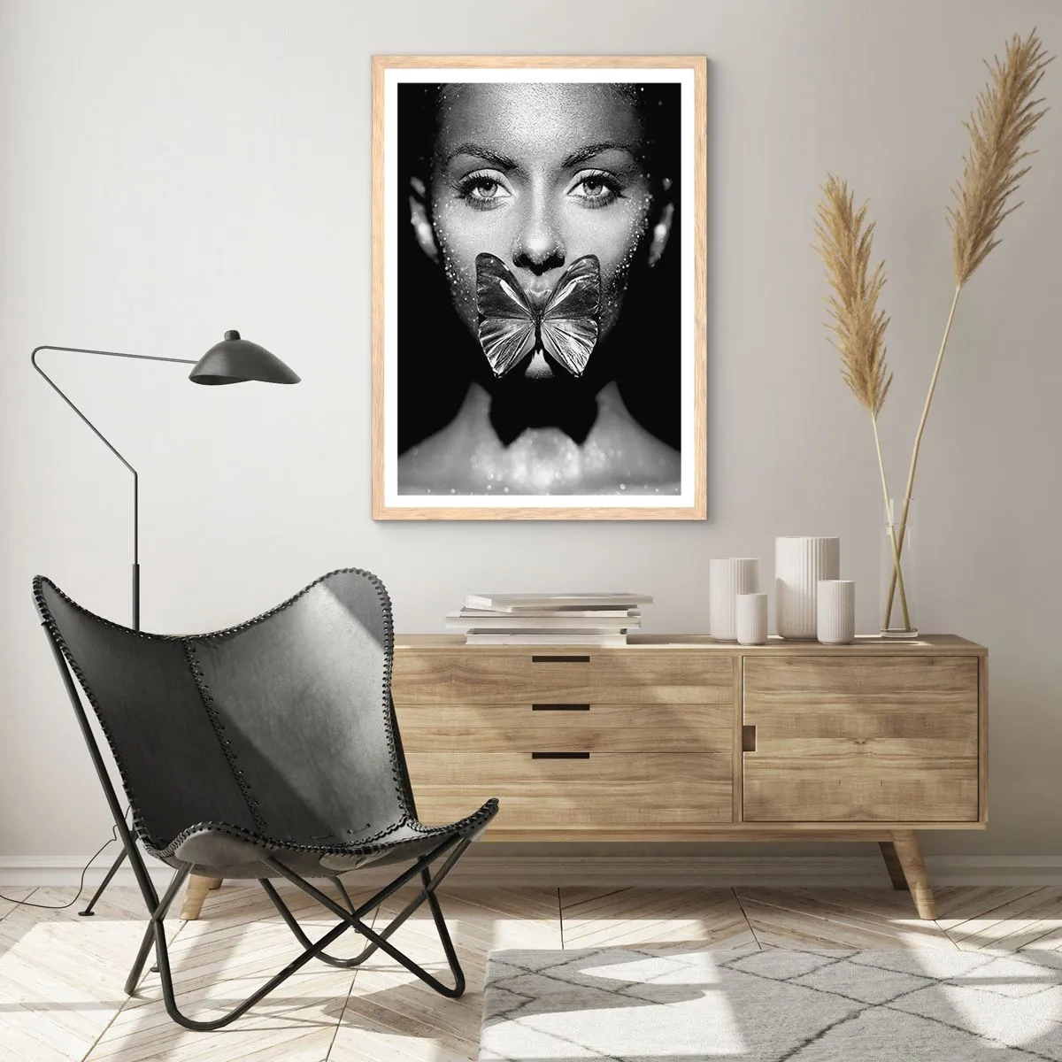 Plakat w ramie jasny dąb - Motyli pocałunek - 40x50 cm