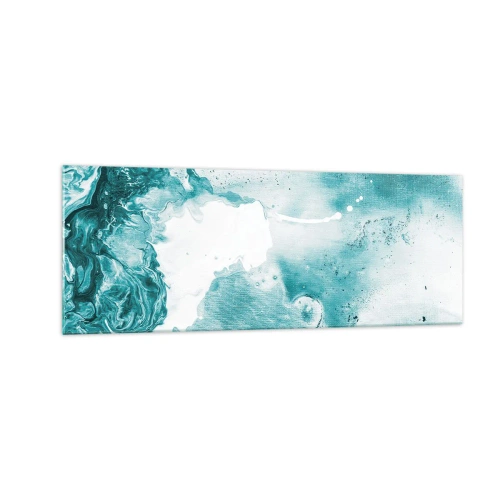 Obraz na szkle - Abstrakcja w odcieniach błękitu z delikatnymi akcentami bieli - 140x50cm - Rozlewiska błękitu - Nowoczesna dekoracja ścienna do salonu i sypialni ARTTOR