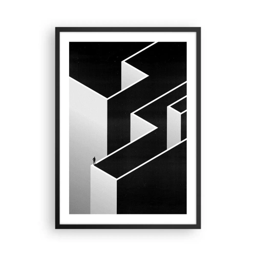 Plakat w czarnej ramie - Minimalistyczny labirynt w czerni i bieli - 50x70cm - Samotność na szczycie - Nowoczesna dekoracja ścienna do salonu i sypialni ARTTOR