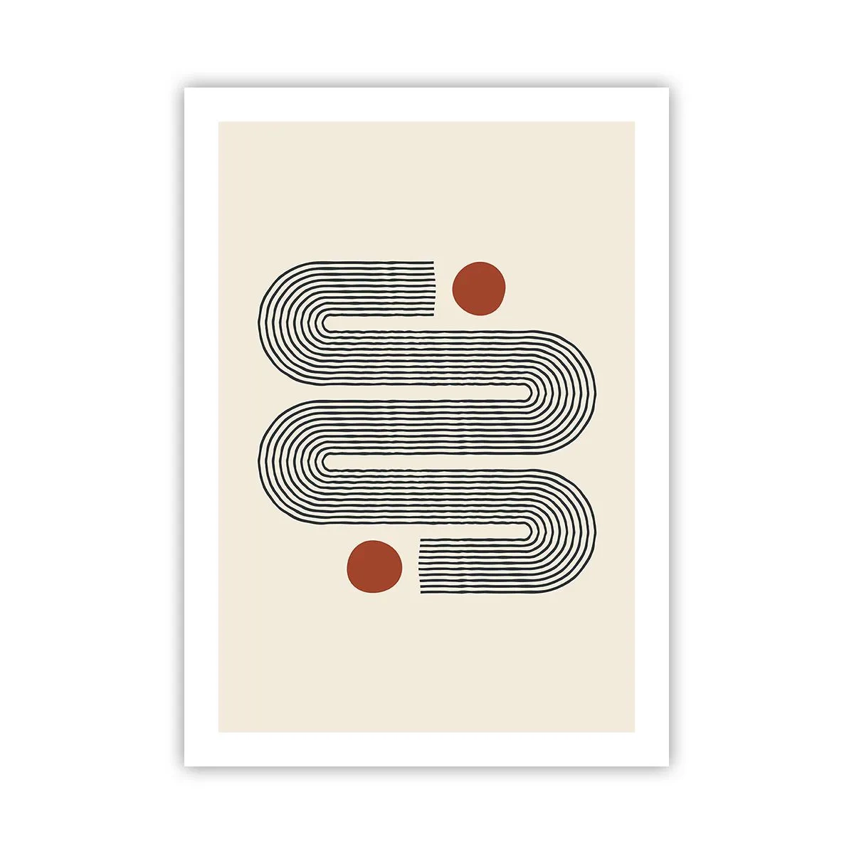 Plakat - Geometryczny wzór z liniami i czerwonymi okręgami - 50x70cm - Od początku do końca - Nowoczesna dekoracja ścienna do salonu, kuchni i sypialni ARTTOR
