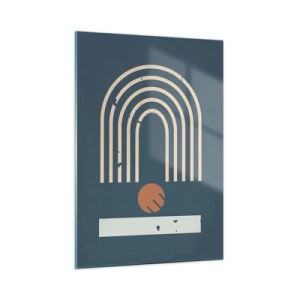 Obraz na szkle - Geometryczna kompozycja w stylu retro na ciemnym tle - 50x70cm - Geometria na granacie - Nowoczesna dekoracja ścienna do salonu, kuchni i sypialni ARTTOR
