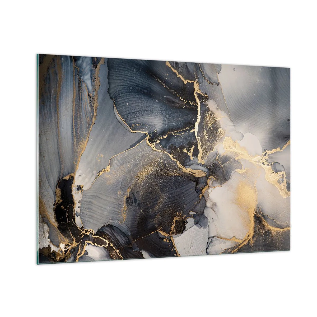 Obraz na szkle - Ciemna abstrakcja z efektem marmuru i złotymi żyłami - 100x70cm - Życie kamienia - Nowoczesna dekoracja ścienna do salonu, kuchni i sypialni ARTTOR