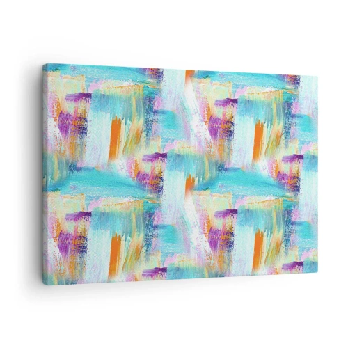 Obraz na płótnie - Kolorowa abstrakcja z dynamicznymi pociągnięciami pędzla - 70x50cm - Pogodny mazaniec-przekładaniec - Nowoczesna dekoracja ścienna do salonu i sypialni ARTTOR