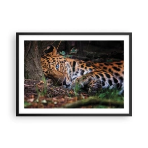 Plakat w czarnej ramie - Leżący lampart w cieniu drzew - 70x50cm - Zaufaj mi - Nowoczesna dekoracja ścienna do salonu i sypialni ARTTOR