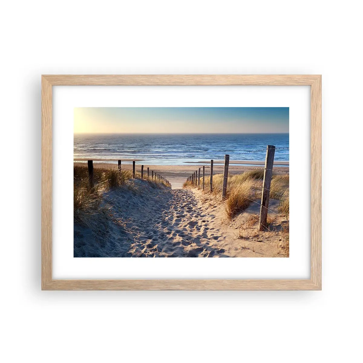 Plakat w ramie jasny dąb - Morza szum, ptaków śpiew, dzika plaża pośród traw… - 40x30 cm