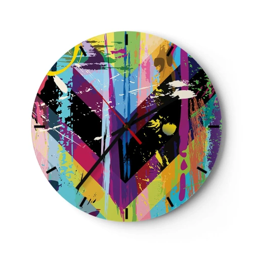 Zegar ścienny - Tarcza zegara z geometrycznym motywem serca w wielobarwnym stylu - 30x30cm - Z góry na dół - Nowoczesna dekoracja ścienna do salonu, kuchni i sypialni ARTTOR