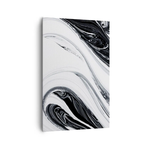 Obraz na płótnie - Czarno-biała abstrakcja z dynamicznymi liniami i wirami - 80x120cm - Połączenie przeciwieństw - Nowoczesna dekoracja ścienna do salonu i sypialni ARTTOR