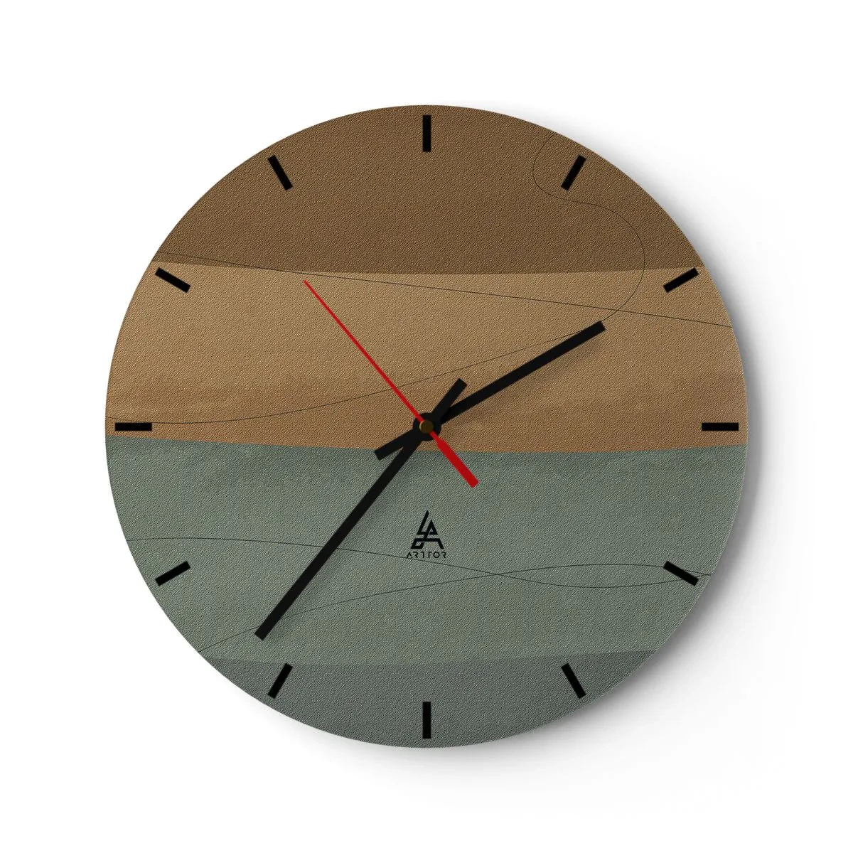 Zegar ścienny - Minimalistyczne pasy w odcieniach brązu i zieleni - 30x30cm - Kompozycja horyzontalna - Nowoczesna dekoracja ścienna do salonu, kuchni i sypialni ARTTOR