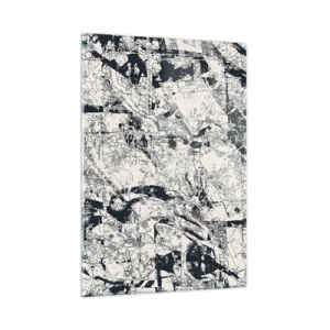 Obraz na szkle - Czarno-biała abstrakcja z dynamicznymi liniami i teksturami - 50x70cm - Przenikanie przeciwieństw - Nowoczesna dekoracja ścienna do salonu, kuchni i sypialni ARTTOR