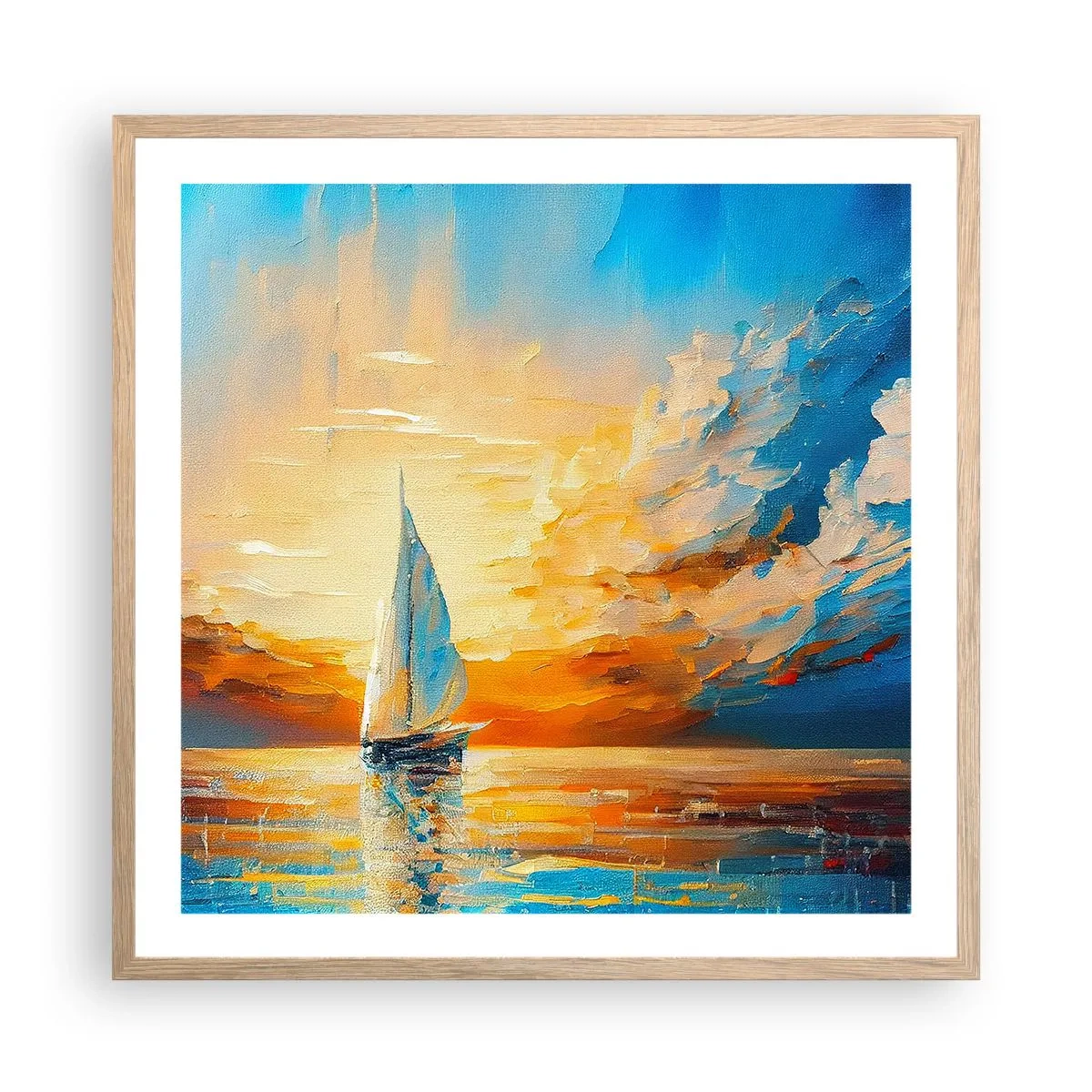 Plakat w ramie jasny dąb - Żegluga w złocie - 60x60 cm