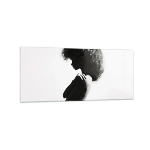 Obraz na szkle - Subtelna sylwetka kobiety w czarno-białych odcieniach na jasnym tle - 120x50cm - Jak kwiat na smukłej łodydze - Nowoczesna dekoracja ścienna do salonu i sypialni ARTTOR