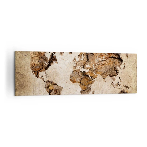 Obraz na płótnie - Mapa świata w drewnianym, rustykalnym stylu - 160x50cm - Odkrycie świata - Nowoczesna dekoracja ścienna do salonu i sypialni ARTTOR