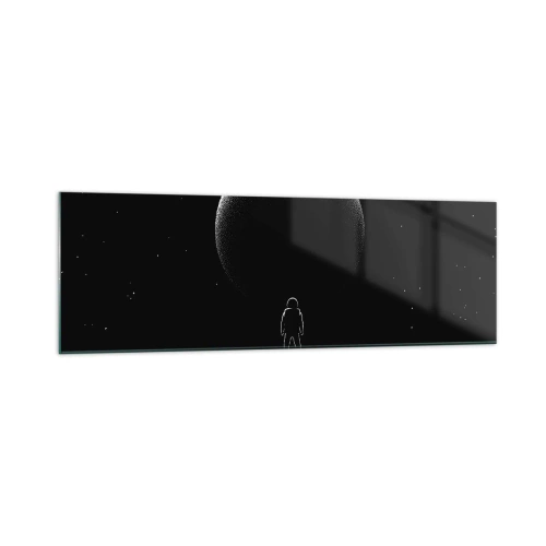 Obraz na szkle - Astronauta na tle wielkiej planety w przestrzeni kosmicznej - 160x50cm - Twarzą w twarz - Nowoczesna dekoracja ścienna do salonu i sypialni ARTTOR