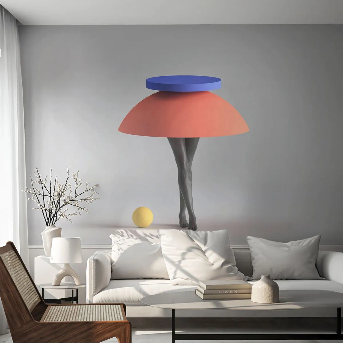 Fototapeta Premium Sand - Abstrakcyjna postać z geometrycznych form i nóg - 100x70cm - Kompozycja surrealistyczna - Nowoczesna dekoracja ścienna do salonu, kuchni i sypialni ARTTOR