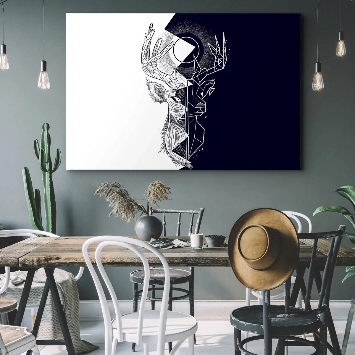 Obraz na płótnie - Geometria i natura w symbolicznej kompozycji - 100x70cm - Walka i jedność przeciwieństw - Nowoczesna dekoracja ścienna do salonu, kuchni i sypialni ARTTOR