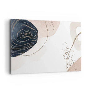 Obraz na płótnie - Abstrakcyjne kształty w odcieniach beżu i granatu ze złotymi detalami - 120x80cm - Wszystko płynie - Nowoczesna dekoracja ścienna do salonu, kuchni i sypialni ARTTOR
