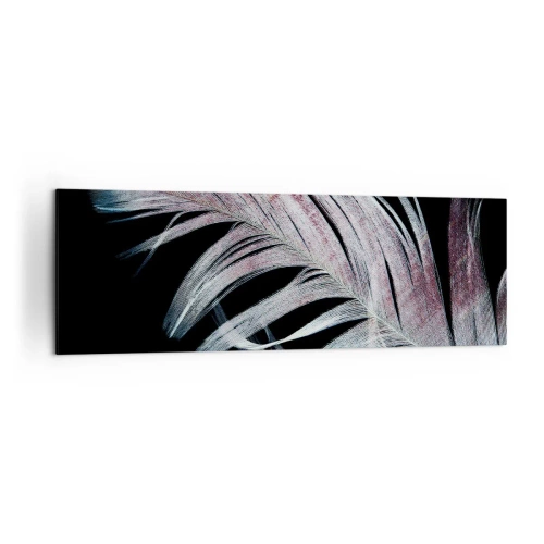 Obraz na płótnie - Delikatne pióro na czarnym tle w artystycznym ujęciu - 160x50cm - Pomyśl o dotyku - Nowoczesna dekoracja ścienna do salonu i sypialni ARTTOR
