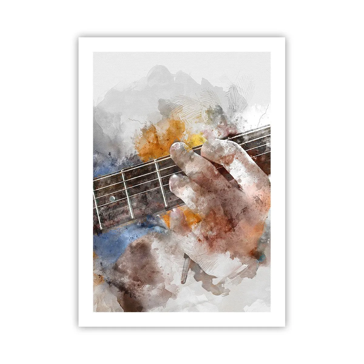 Plakat - Artystyczna ręka grająca na gitarze w akwarelowym stylu - 50x70cm - Poezja między strunami - Nowoczesna dekoracja ścienna do salonu, kuchni i sypialni ARTTOR