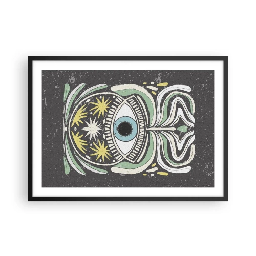 Plakat w czarnej ramie - Symboliczne oko w otoczeniu abstrakcyjnych wzorów - 70x50cm - Plemienne rytuały - Nowoczesna dekoracja ścienna do salonu i sypialni ARTTOR