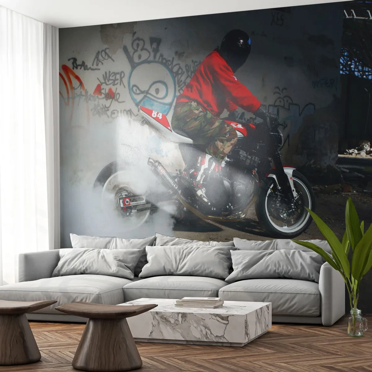 Fototapeta Samoprzylepna Deluxe Sticker - Goń mnie! - Motoryzacja, Motocykl, Graffiti - 250x175 cm