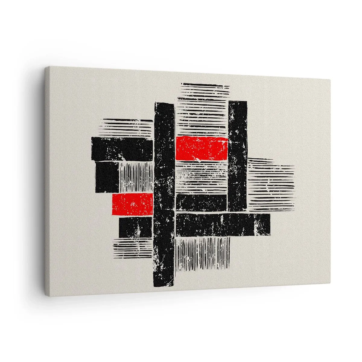 Obraz na płótnie - Abstrakcyjna kompozycja geometryczna w czerni i czerwieni - 70x50cm - Czerwone i czarne - Nowoczesna dekoracja ścienna do salonu i sypialni ARTTOR