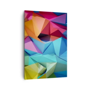 Obraz na płótnie - Kolorowa abstrakcja geometryczna w żywych barwach - 70x100cm - Tęczowe origami - Nowoczesna dekoracja ścienna do salonu i sypialni ARTTOR