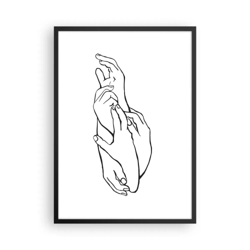 Plakat w czarnej ramie - Minimalistyczny szkic splecionych dłoni na białym tle - 50x70cm - Dobry dotyk - Nowoczesna dekoracja ścienna do salonu i sypialni ARTTOR