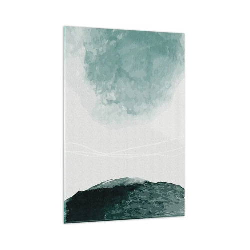 Obraz na szkle - Delikatna kompozycja abstrakcyjna w odcieniach zieleni z subtelnymi formami na jasnym tle - 80x120cm - Spotkanie z mgłą - Nowoczesna dekoracja ścienna do salonu i sypialni ARTTOR