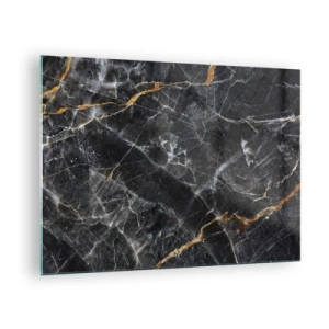 Obraz na szkle - Czarno-złoty marmurowy wzór z białymi żyłkami - 70x50cm - Wewnętrzne życie kamienia - Nowoczesna dekoracja ścienna do salonu i sypialni ARTTOR