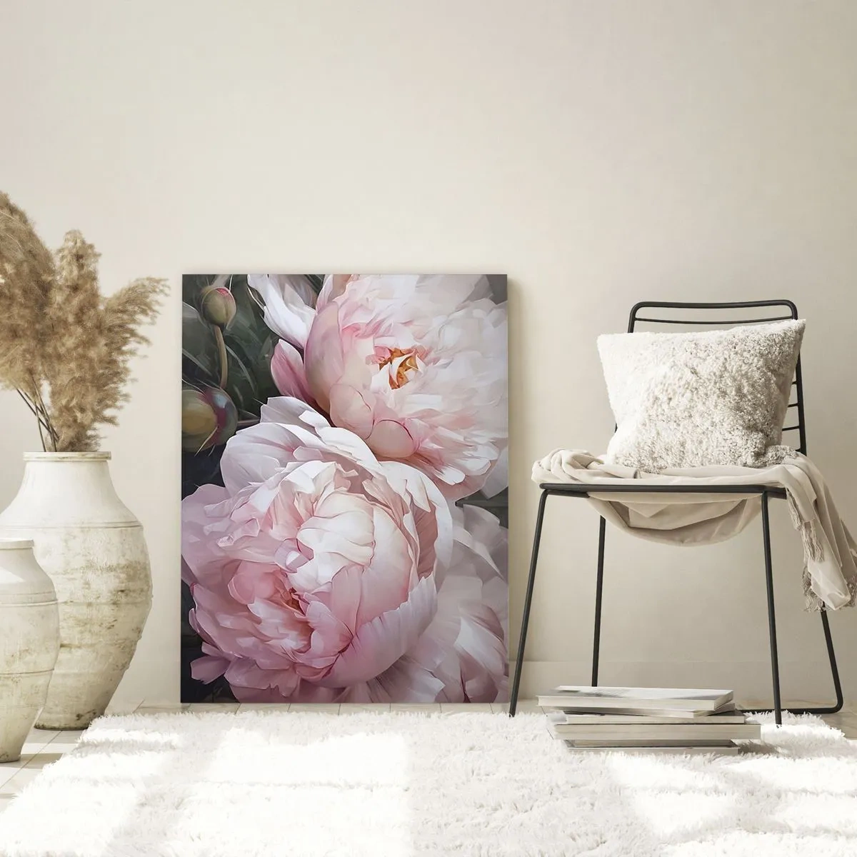 Obraz na szkle - Delikatne piwonie w jasnoróżowym odcieniu w zbliżeniu - 50x70cm - Zatrzymane w rozkwicie - Nowoczesna dekoracja ścienna do salonu, kuchni i sypialni ARTTOR
