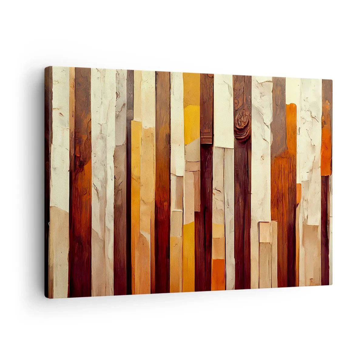 Obraz na płótnie - Geometryczna kompozycja w odcieniach drewna i złota - 70x50cm - Hymn leśnych drzew - Nowoczesna dekoracja ścienna do salonu i sypialni ARTTOR