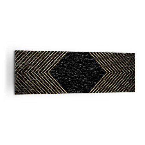 Obraz na płótnie - Czarne tło z geometrycznym wzorem złotych linii - 160x50cm - Geometria w stylu glamour - Nowoczesna dekoracja ścienna do salonu i sypialni ARTTOR