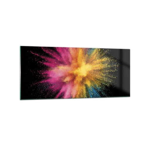 Obraz na szkle - Kolorowy wybuch proszków na czarnym tle - 120x50cm - Narodziny barw - Nowoczesna dekoracja ścienna do salonu i sypialni ARTTOR