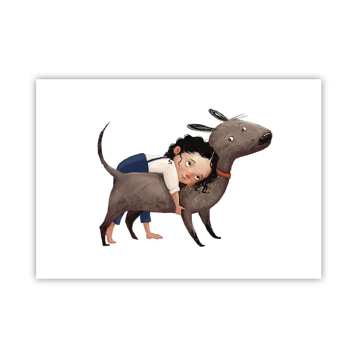 Plakat - Ilustracja dziecka przytulającego psa w rysunkowym stylu - 100x70cm - Najlepsi przyjaciele - Nowoczesna dekoracja ścienna do salonu i sypialni ARTTOR