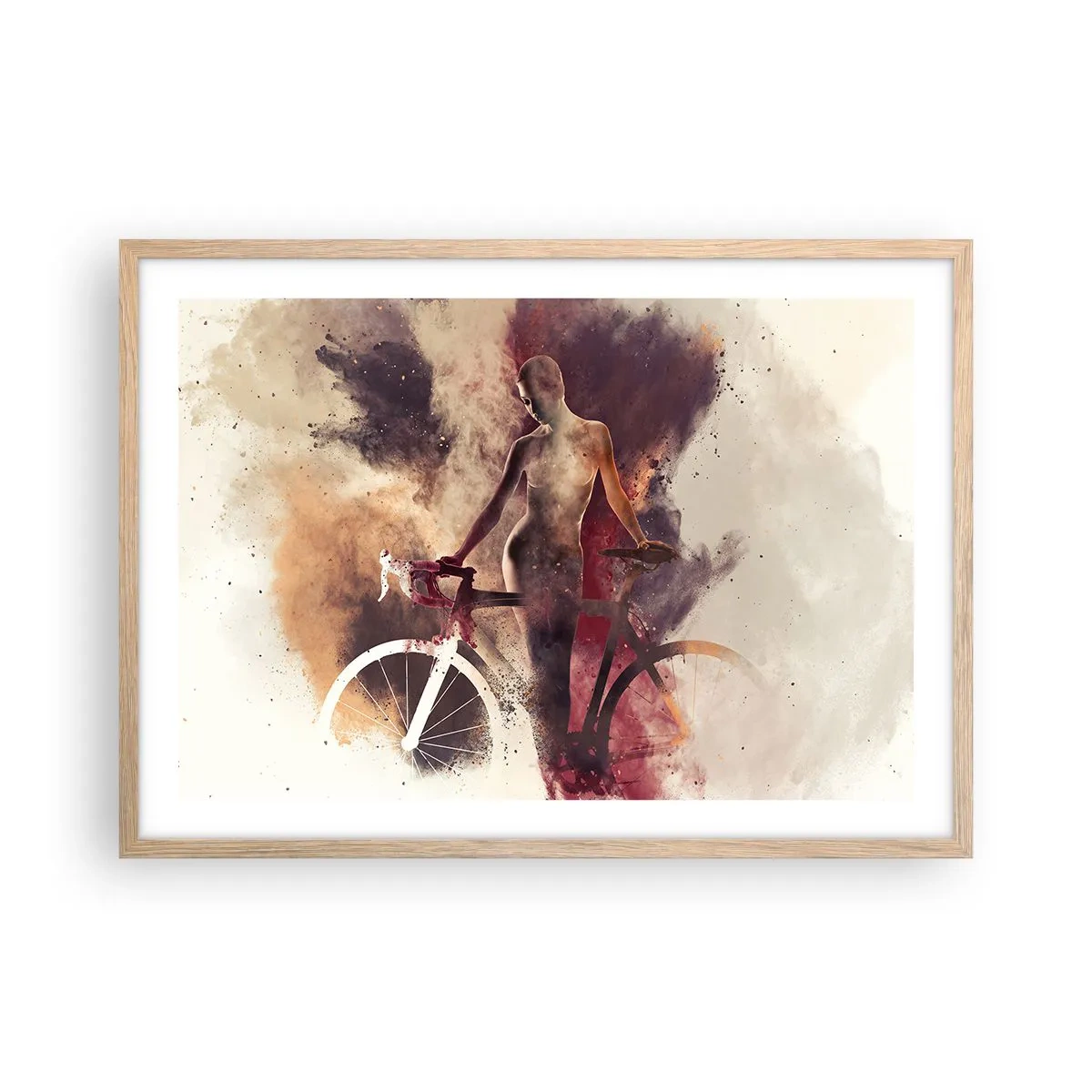 Plakat w ramie jasny dąb - W marmurowych kształtach rowerowa dusza - 70x50 cm