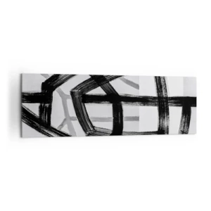 Obraz na płótnie - Czarno-białe abstrakcyjne linie przecinające się na jasnym tle - 160x50cm - Budowanie głębi - Nowoczesna dekoracja ścienna do salonu i sypialni ARTTOR