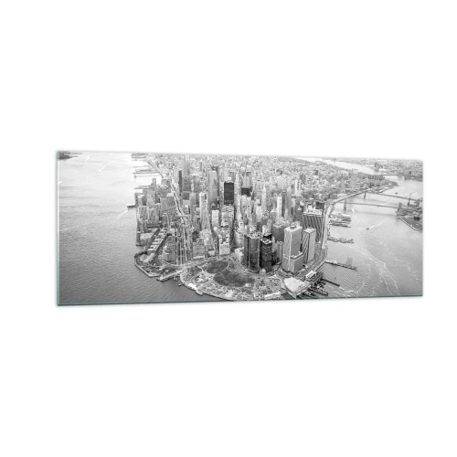 Obraz na szkle - Widok na Manhattan z lotu ptaka w czerni i bieli - 140x50cm - Jak nie pokochać? - Nowoczesna dekoracja ścienna do salonu i sypialni ARTTOR
