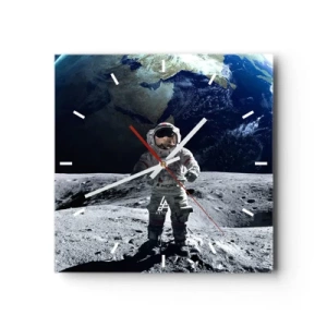 Zegar ścienny - Astronauta na powierzchni Księżyca z Ziemią w tle - 30x30cm - Pozdrowienia z Księżyca - Nowoczesna dekoracja ścienna do salonu i sypialni ARTTOR