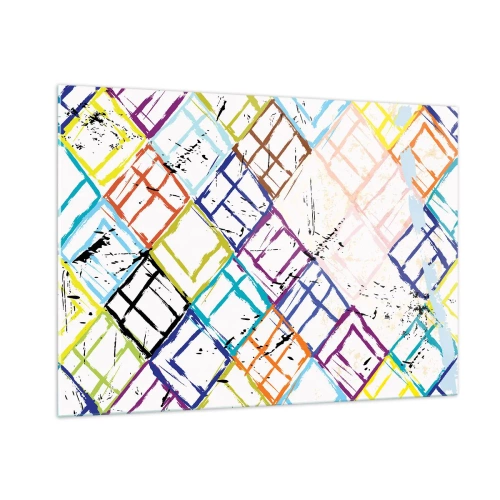 Obraz na szkle - Abstrakcyjny wzór w wielokolorowe romby - 100x70cm - Komórki do wynajęcia - Nowoczesna dekoracja ścienna do salonu, kuchni i sypialni ARTTOR