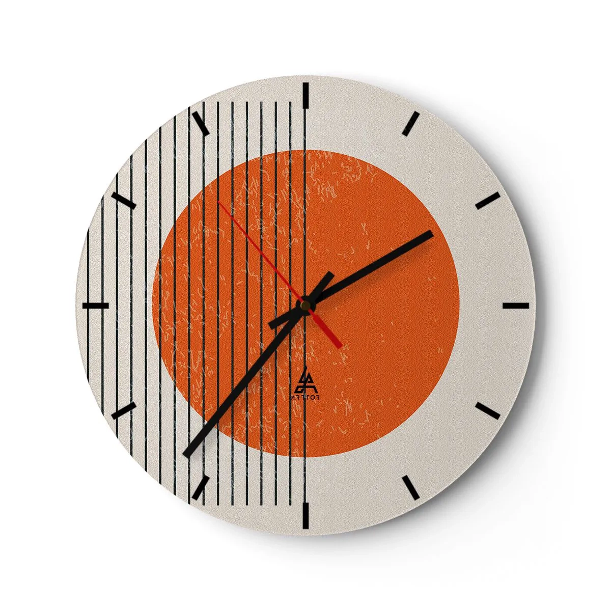 Zegar ścienny - Pomarańczowe koło i czarne linie na beżowym tle - 30x30cm - Zawsze słońce - Nowoczesna dekoracja ścienna do salonu, kuchni i sypialni ARTTOR