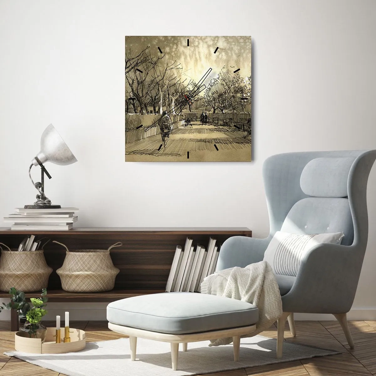 Zegar ścienny - Piórkiem zatrzymana chwila - 40x40 cm