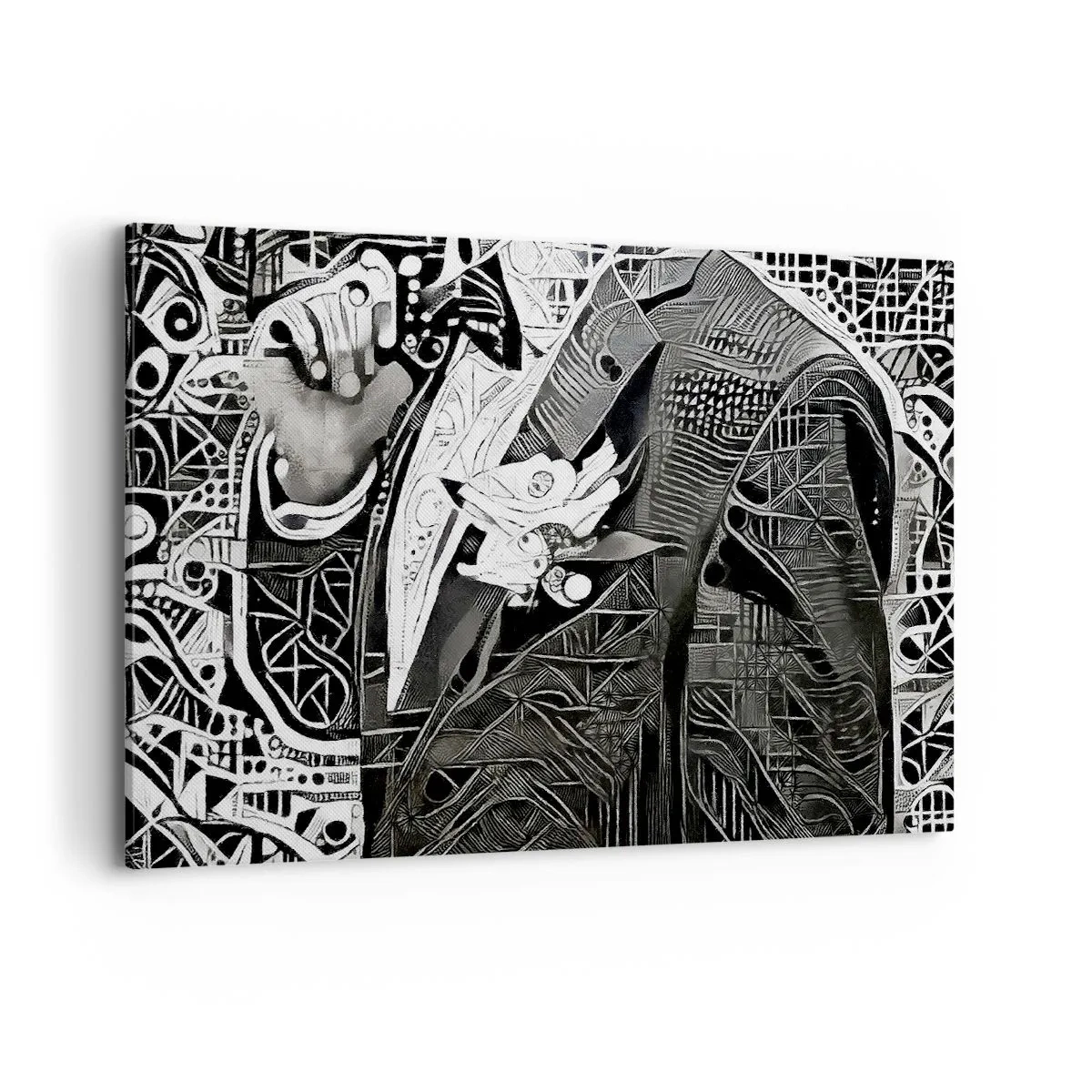 Obraz na płótnie - Elegancka abstrakcja z mężczyzną w garniturze w czerni i bieli - 120x80cm - Tylko na pozór szary człowiek - Nowoczesna dekoracja ścienna do salonu, kuchni i sypialni ARTTOR