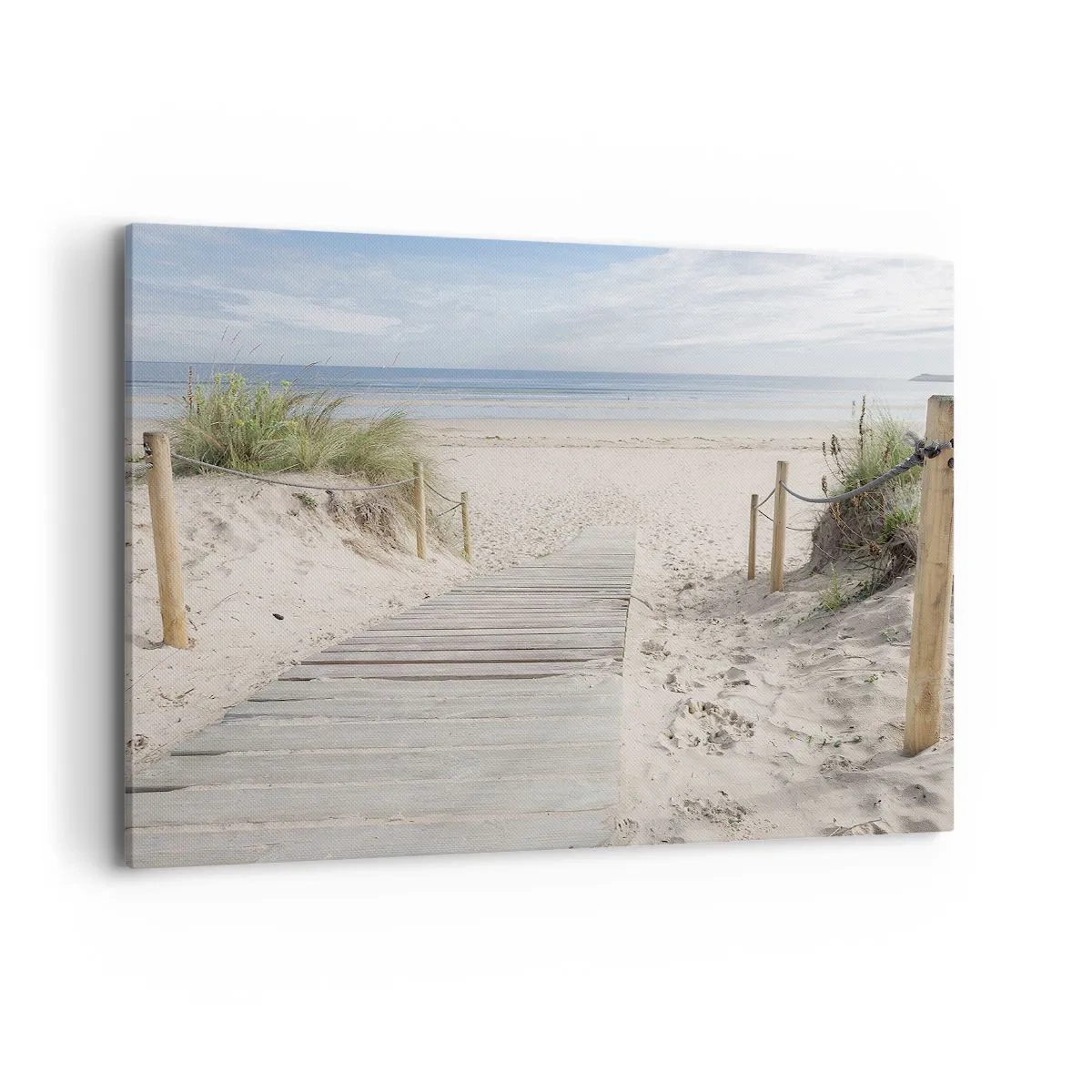 Obraz na płótnie - Ścieżka z desek prowadząca na piaszczystą plażę - 100x70cm - Po horyzont - Nowoczesna dekoracja ścienna do salonu, kuchni i sypialni ARTTOR