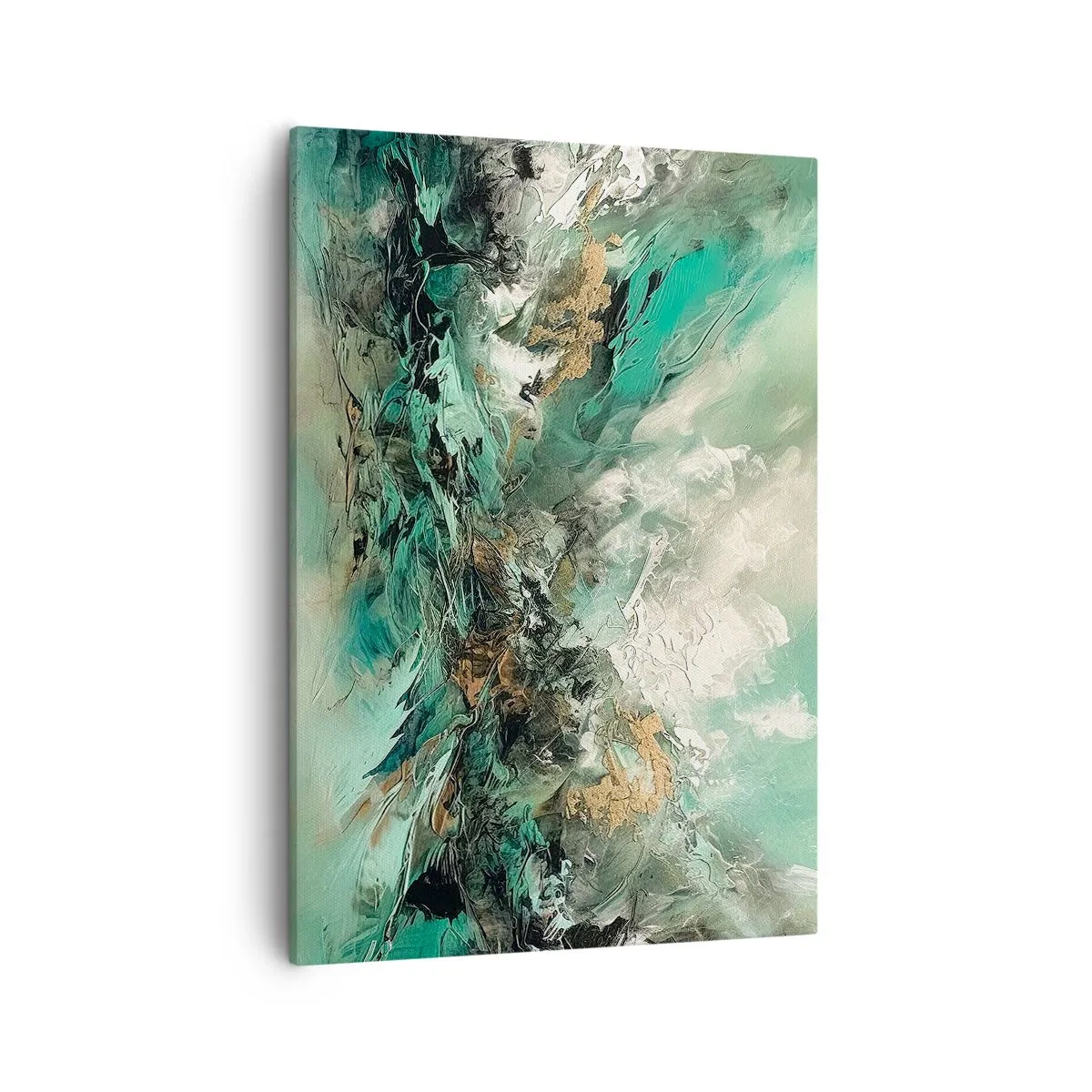 Obraz na płótnie - Abstrakcyjna kompozycja w odcieniach szmaragdowej zieleni, czerni i złota - 50x70cm - Szmaragdowo-czarna kipiel - Nowoczesna dekoracja ścienna do salonu, kuchni i sypialni ARTTOR