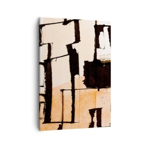 Obraz na płótnie - Abstrakcyjna kompozycja geometryczna w odcieniach beżu i czerni - 50x70cm - Jednak porządek - Nowoczesna dekoracja ścienna do salonu, kuchni i sypialni ARTTOR