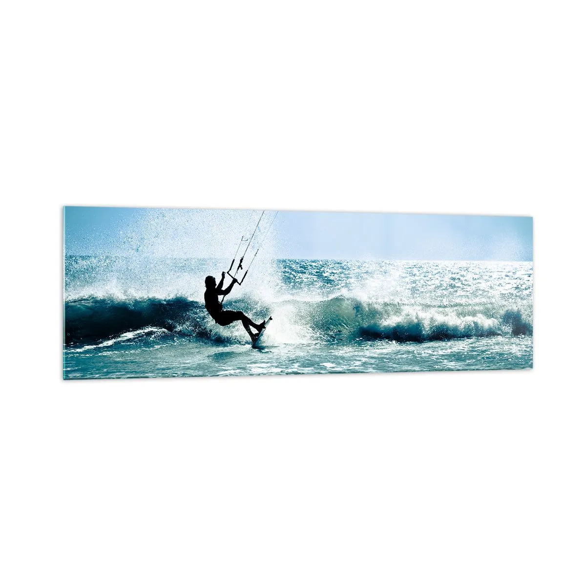 Obraz na szkle - Kitesurfer na fali w pełnym słońcu - 160x50cm - Daj się ponieść - Nowoczesna dekoracja ścienna do salonu i sypialni ARTTOR