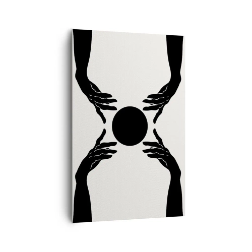 Obraz na płótnie - Czarne dłonie w symetrycznej kompozycji z kulą - 80x120cm - Tajemny znak - Nowoczesna dekoracja ścienna do salonu i sypialni ARTTOR